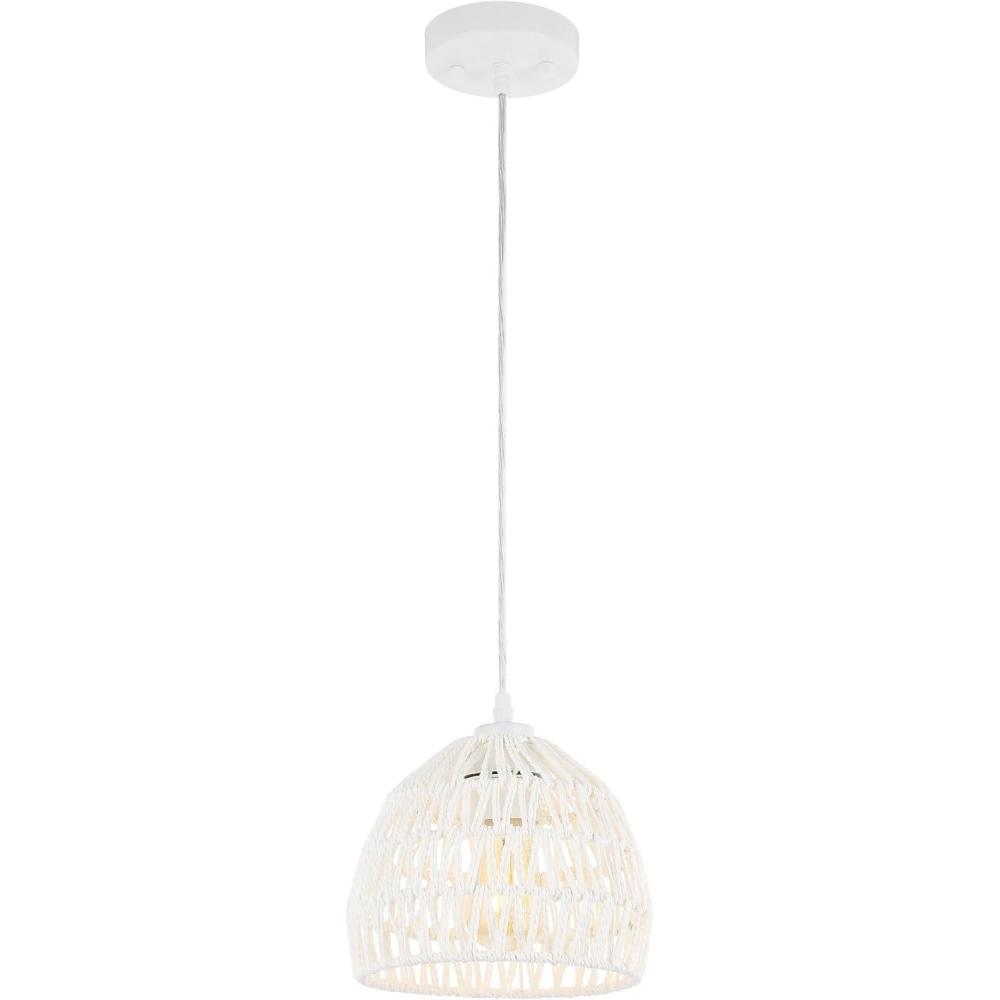 image:imageJONATHAN Y 20 Brown Modern Bohemian Woven Rope LED Pendant Light Fixture Adjustable Dome Ceiling Lamp for Kitchen Island Rope Shade Coastal Farmhouse Decor JYL6504FWhite