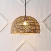 JONATHAN Y 20″ Brown Modern Bohemian Woven Rope LED Pendant Light Fixture, Adjustable Dome Ceiling Lamp for Kitchen Island, Rope Shade, Coastal Farmhouse Decor (JYL6504F)(Brown)