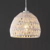 JONATHAN Y 20″ Brown Modern Bohemian Woven Rope LED Pendant Light Fixture, Adjustable Dome Ceiling Lamp for Kitchen Island, Rope Shade, Coastal Farmhouse Decor (JYL6504F)(White)