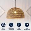 JONATHAN Y 20″ Brown Modern Bohemian Woven Rope LED Pendant Light Fixture, Adjustable Dome Ceiling Lamp for Kitchen Island, Rope Shade, Coastal Farmhouse Decor (JYL6504F)(Brown)