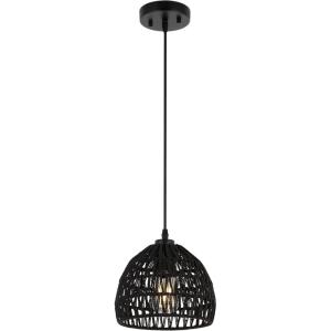 JONATHAN Y 20″ Brown Modern Bohemian Woven Rope LED Pendant Light Fixture, Adjustable Dome Ceiling Lamp for Kitchen Island, Rope Shade, Coastal Farmhouse Decor (JYL6504F)(Black)