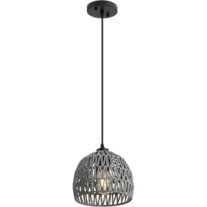 JONATHAN Y 20″ Brown Modern Bohemian Woven Rope LED Pendant Light Fixture, Adjustable Dome Ceiling Lamp for Kitchen Island, Rope Shade, Coastal Farmhouse Decor (JYL6504F)(Gray)