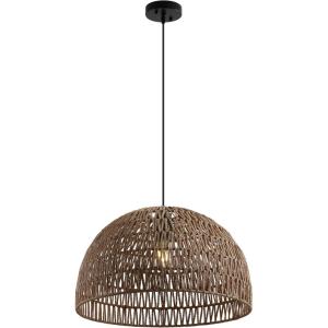 JONATHAN Y 20″ Brown Modern Bohemian Woven Rope LED Pendant Light Fixture, Adjustable Dome Ceiling Lamp for Kitchen Island, Rope Shade, Coastal Farmhouse Decor (JYL6504F)(Brown)