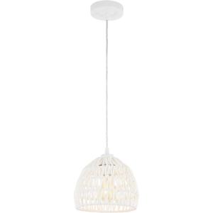 JONATHAN Y 20″ Brown Modern Bohemian Woven Rope LED Pendant Light Fixture, Adjustable Dome Ceiling Lamp for Kitchen Island, Rope Shade, Coastal Farmhouse Decor (JYL6504F)(White)