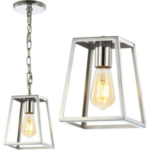 JONATHAN Y 6.25″ Chrome Adjustable Metal LED Pendant Light, Hanging Lantern with Metal Shade, Traditional Open Frame Ceiling Fixture for Kitchen Island, LED Bulb JYL3525A(Chrome)