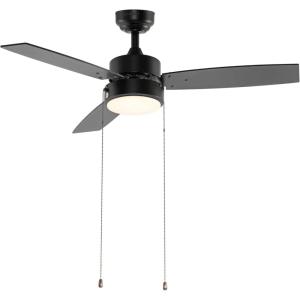 JONATHAN Y 42″ Black 1-Light Iron Integrated LED Ceiling Fan, 3-Speed Modern Minimalist Height Adjustable 3-Blade Fan with Pull Chains for Living Room Bedroom, ETL Listed JYL9725A