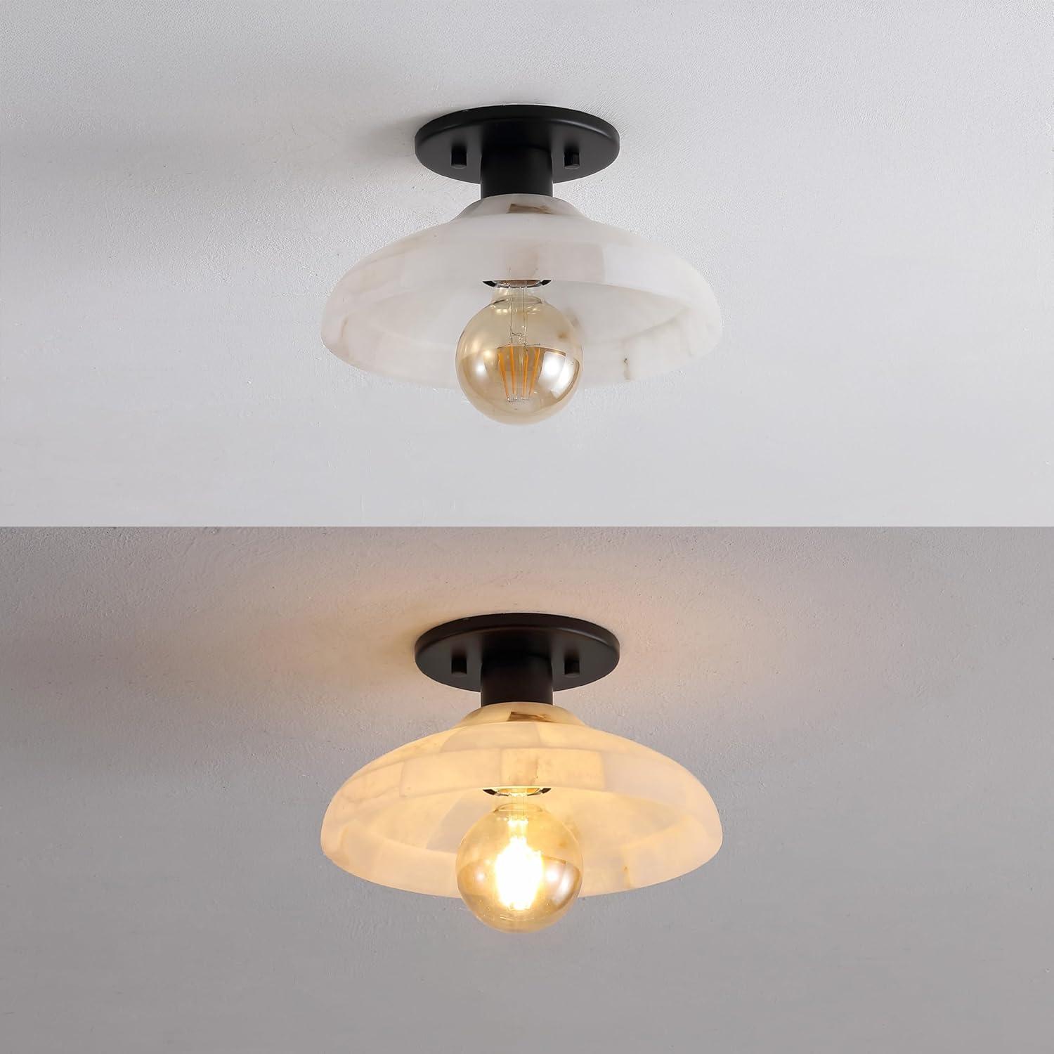 image:imageJONATHAN Y 10 BlackWhite 1Light Modern LED Semi Flush Mount Ceiling Fixture Alabaster Shade for Hallway Bedroom Foyer MidCentury Dimmable Lamp Edison LED Bulb Included JYL1207BWhiteBlack with White Shade