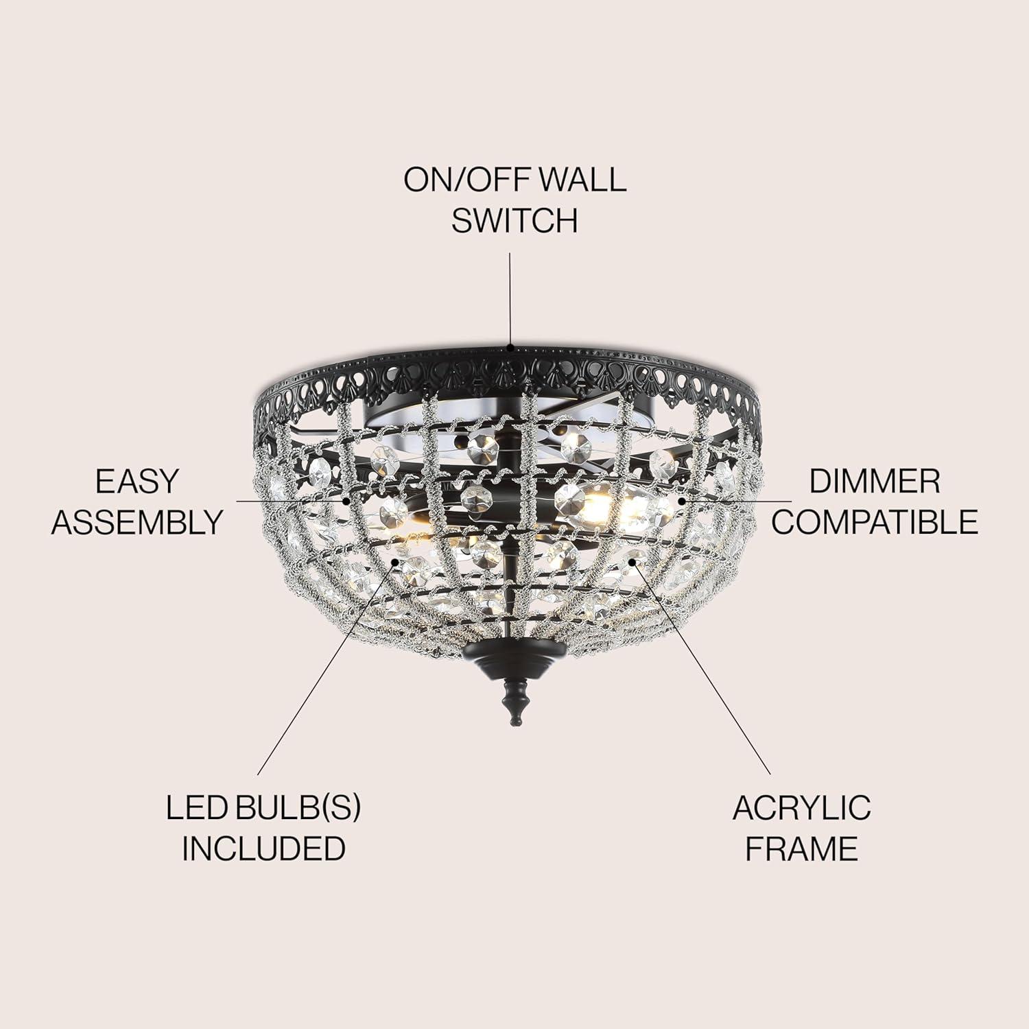 image:imageJONATHAN Y 1225 Black 2Light Metal and Acrylic Flush Mount Modern Glam LowCeiling Light Fixture for Hallway Bedroom Bathroom UL Listed LED Bulbs Included JYL9069A