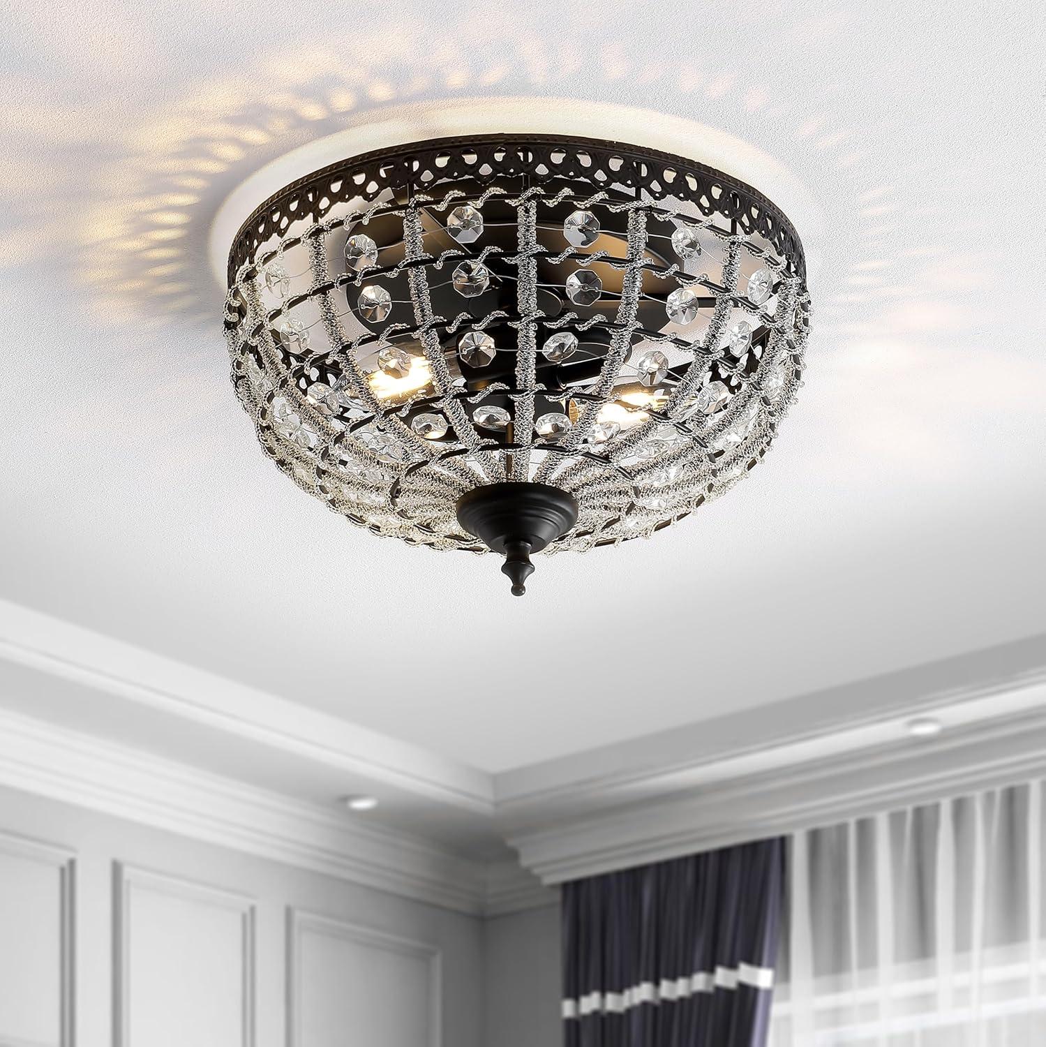 image:imageJONATHAN Y 1225 Black 2Light Metal and Acrylic Flush Mount Modern Glam LowCeiling Light Fixture for Hallway Bedroom Bathroom UL Listed LED Bulbs Included JYL9069A