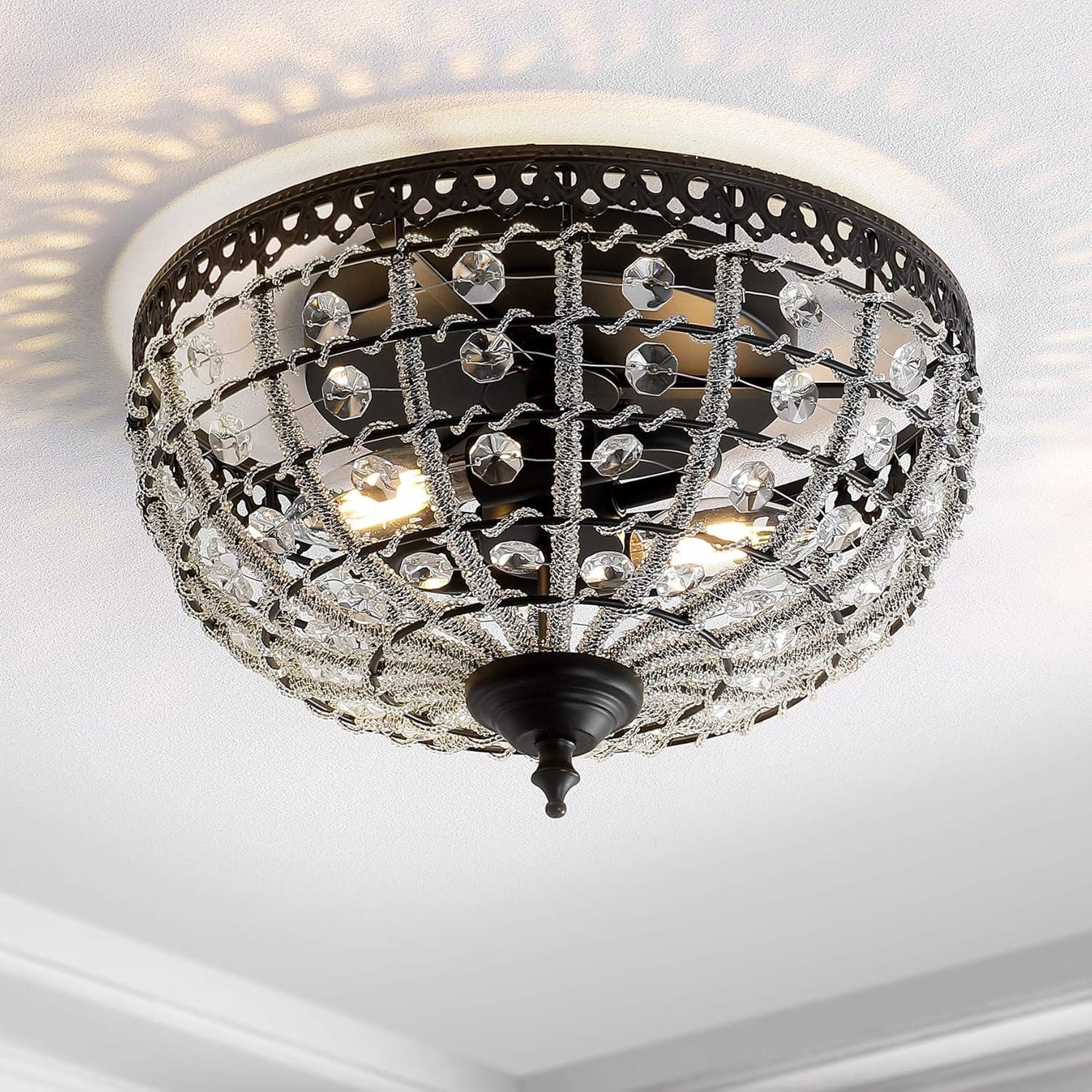 image:imageJONATHAN Y 1225 Black 2Light Metal and Acrylic Flush Mount Modern Glam LowCeiling Light Fixture for Hallway Bedroom Bathroom UL Listed LED Bulbs Included JYL9069A
