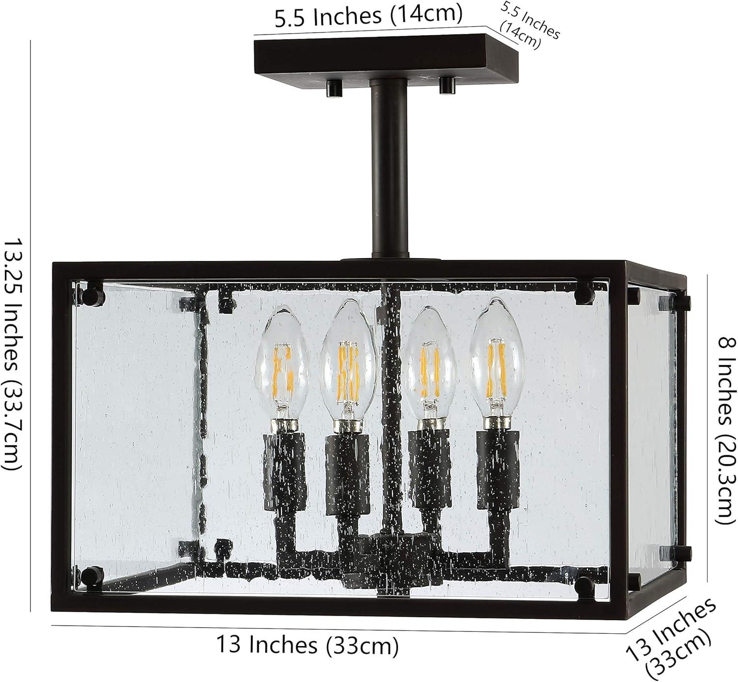 image:imageJONATHAN Y 13 Oil Rubbed Bronze 4Light Iron and Seeded Glass Flush Mount Rustic Farmhouse Square Ceiling Light for Kitchen Bedroom Entryway UL Listed LED Bulbs Included JYL7514A