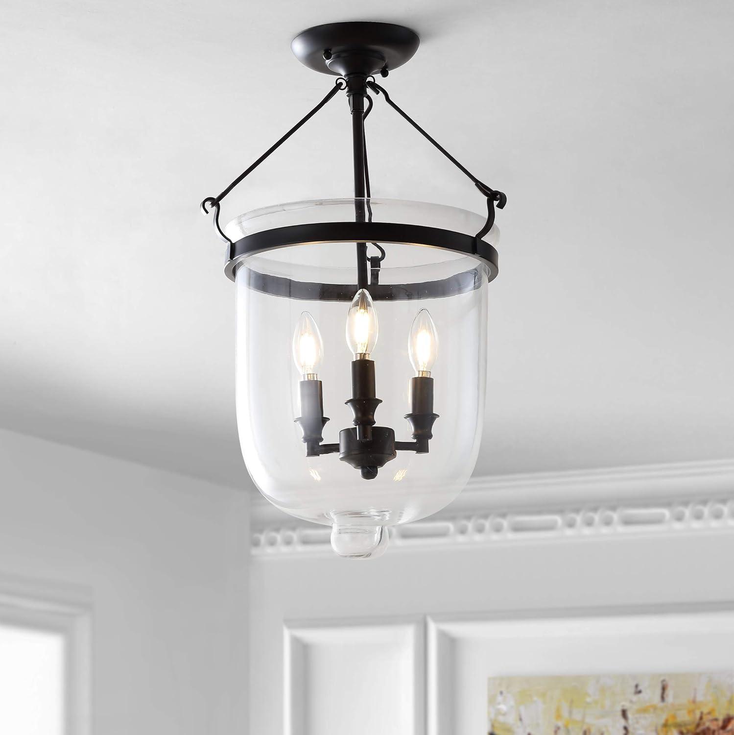 image:imageJONATHAN Y 145 Oil Rubbed Bronze 3Light Iron and Glass SemiFlush Mount Transitional French Country Farmhouse Ceiling Light for Entryway Bedroom LED Bulbs Included JYL9039A
