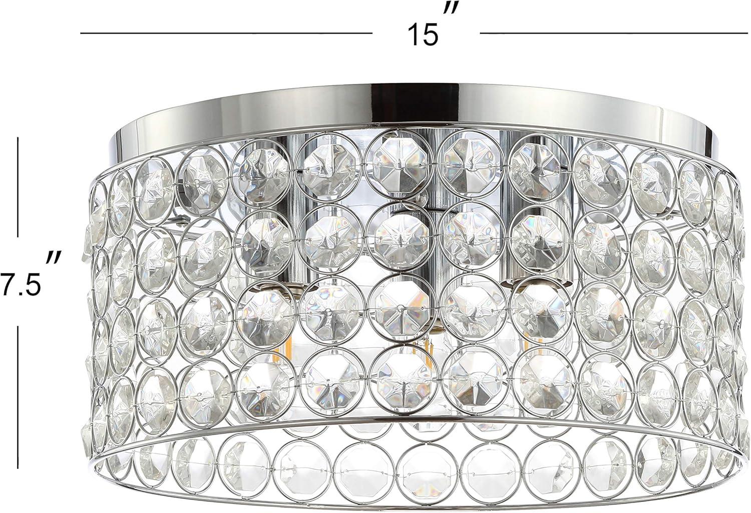 image:imageJONATHAN Y 15 Chrome 3Light Crystal and Iron Flush Mount Glam Modern Drum Ceiling Light Fixture for Hallway Bedroom Bathroom UL Listed LED Bulbs Included JYL6144A