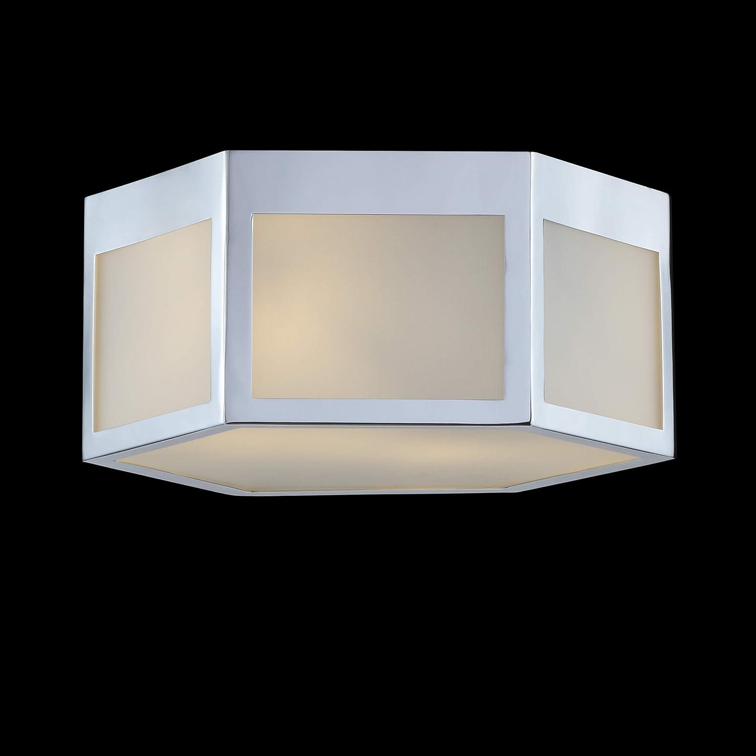 image:imageJONATHAN Y 1575 Chrome Hexagon LED Flush Mount Ceiling Light Modern Metal Lantern for Bedroom Hallway and Kitchen with Frosted Glass Shade LED Bulbs Included ETL Listed JYL7452A13 in