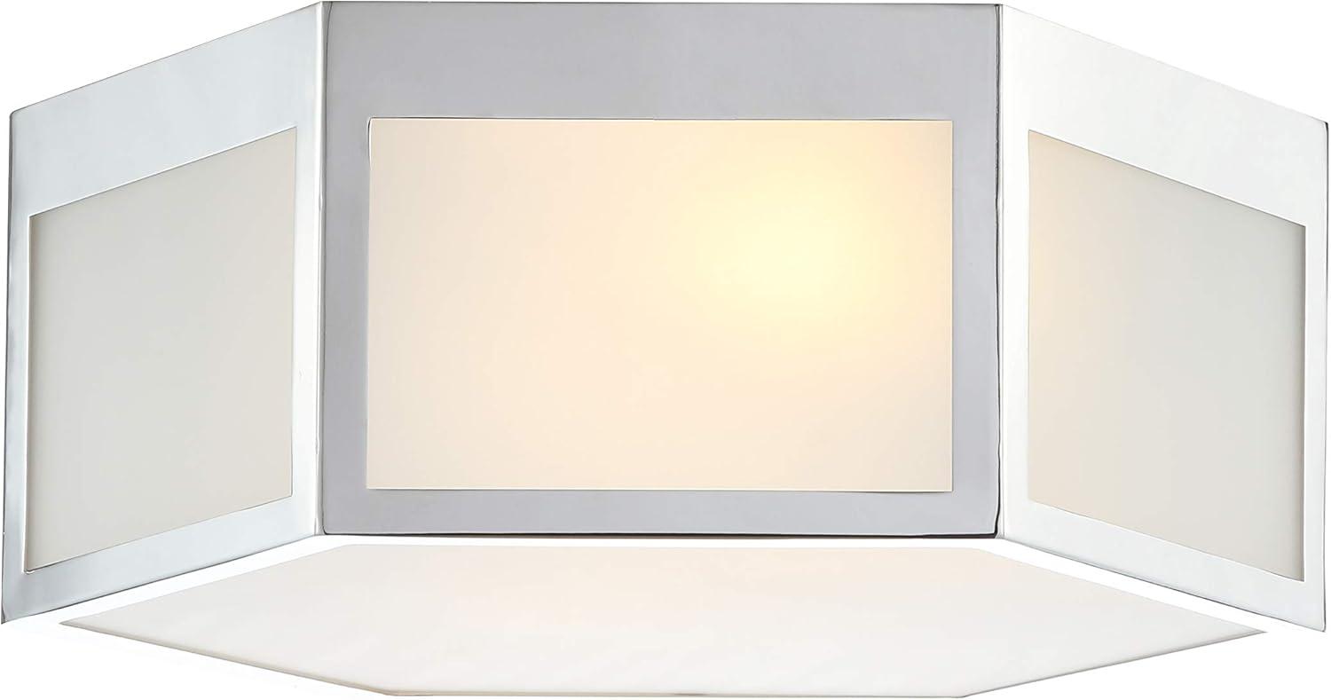 image:imageJONATHAN Y 1575 Chrome Hexagon LED Flush Mount Ceiling Light Modern Metal Lantern for Bedroom Hallway and Kitchen with Frosted Glass Shade LED Bulbs Included ETL Listed JYL7452A1575 in