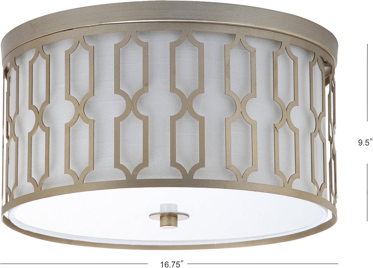 image:imageJONATHAN Y 1675 Oil Rubbed Bronze 3Light LED Flush Mount Ceiling Light Modern Geometric Metal Fixture for Bedroom Hallway White Linen Shade LED Bulbs Included JYL3508ASoft Gold