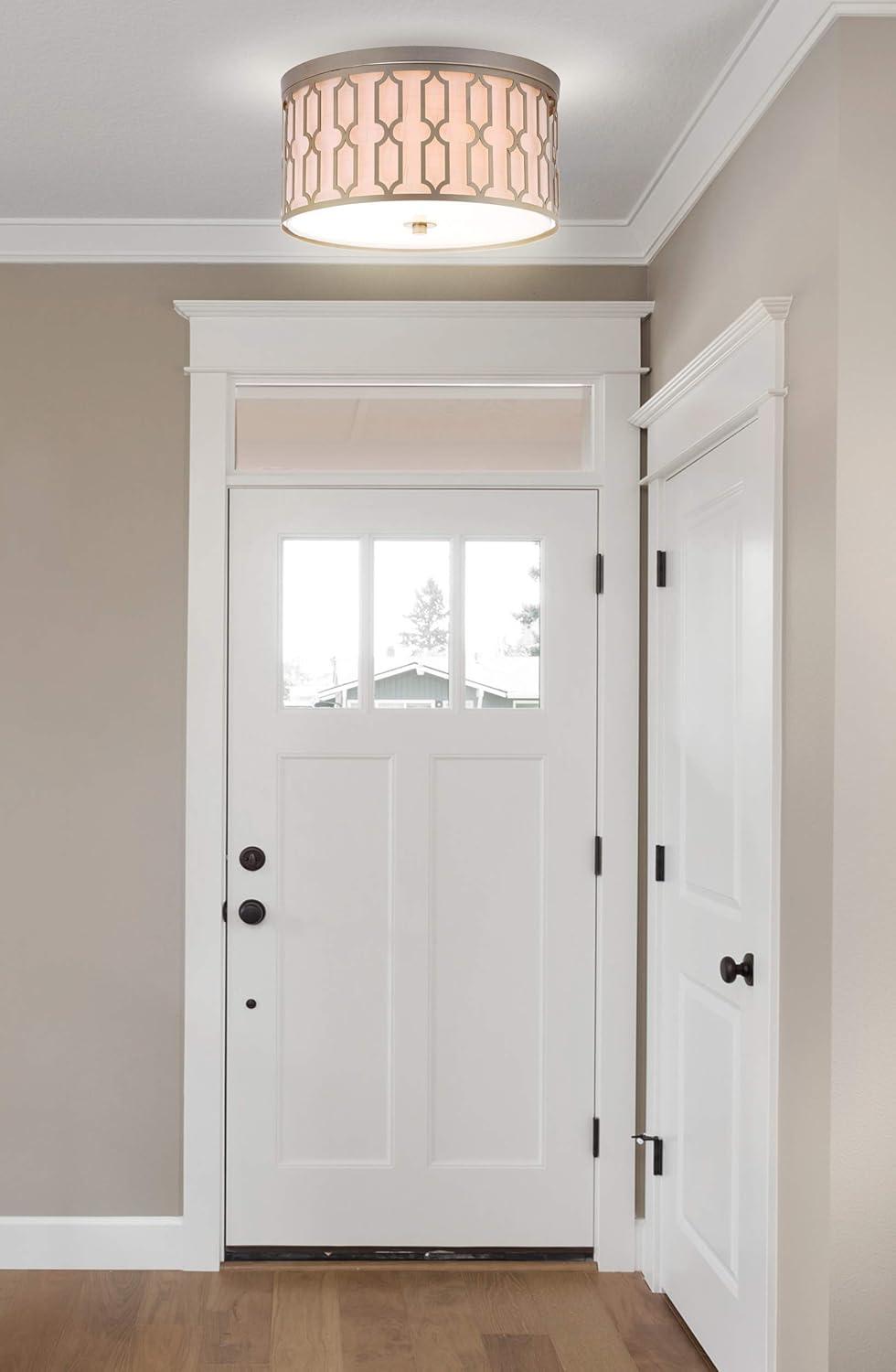 image:imageJONATHAN Y 1675 Oil Rubbed Bronze 3Light LED Flush Mount Ceiling Light Modern Geometric Metal Fixture for Bedroom Hallway White Linen Shade LED Bulbs Included JYL3508ASoft Gold