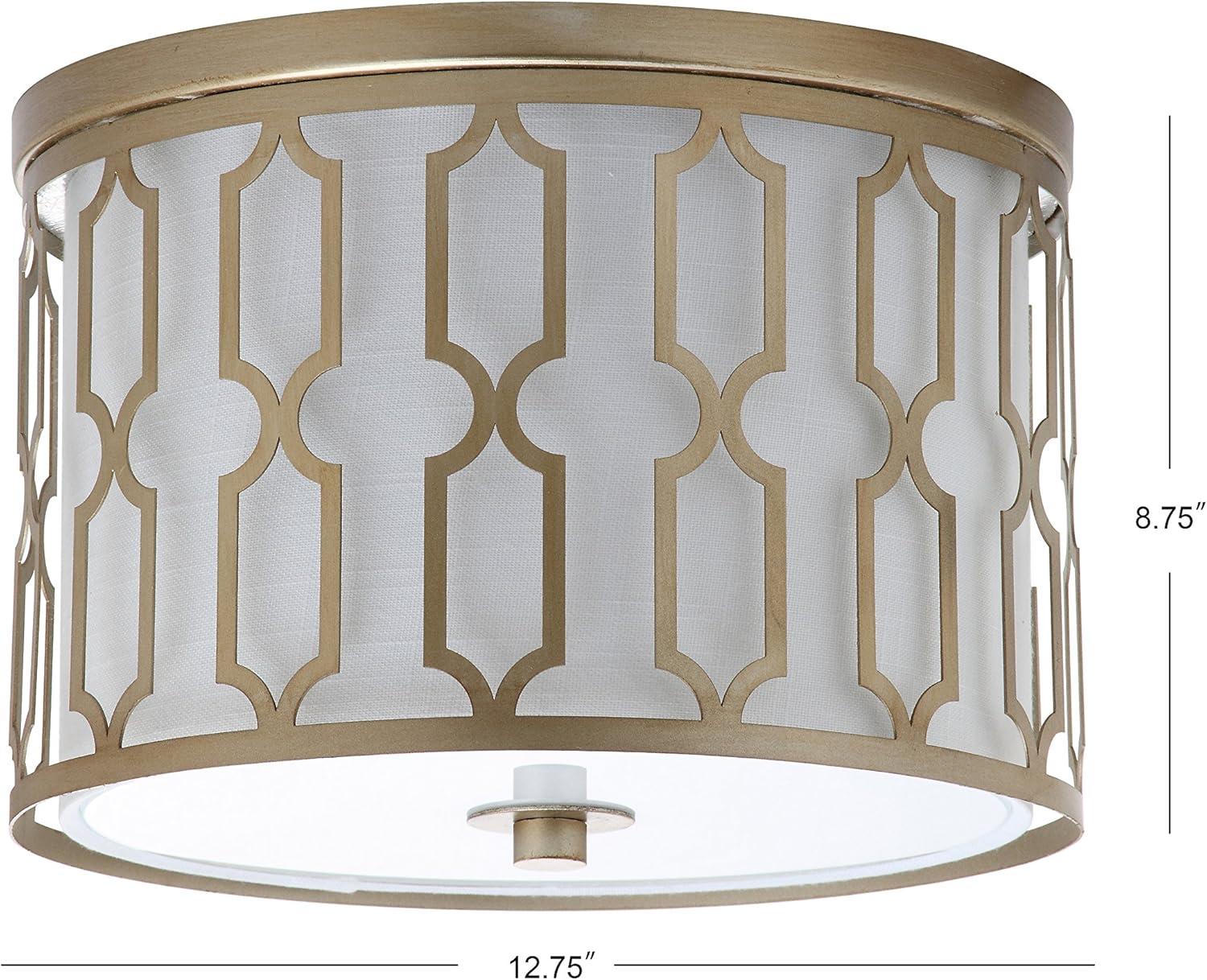 image:imageJONATHAN Y 1675 Oil Rubbed Bronze 3Light LED Flush Mount Ceiling Light Modern Geometric Metal Fixture for Bedroom Hallway White Linen Shade LED Bulbs Included JYL3508ASoft Gold