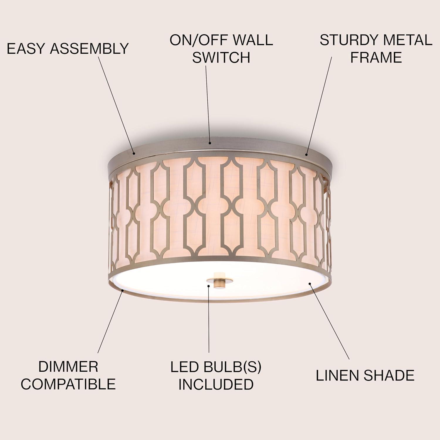 image:imageJONATHAN Y 1675 Oil Rubbed Bronze 3Light LED Flush Mount Ceiling Light Modern Geometric Metal Fixture for Bedroom Hallway White Linen Shade LED Bulbs Included JYL3508ASoft Gold