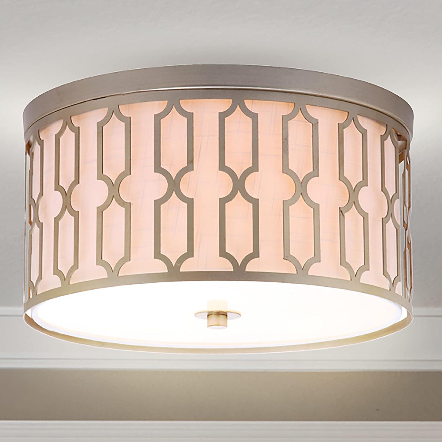 image:imageJONATHAN Y 1675 Oil Rubbed Bronze 3Light LED Flush Mount Ceiling Light Modern Geometric Metal Fixture for Bedroom Hallway White Linen Shade LED Bulbs Included JYL3508ASoft Gold