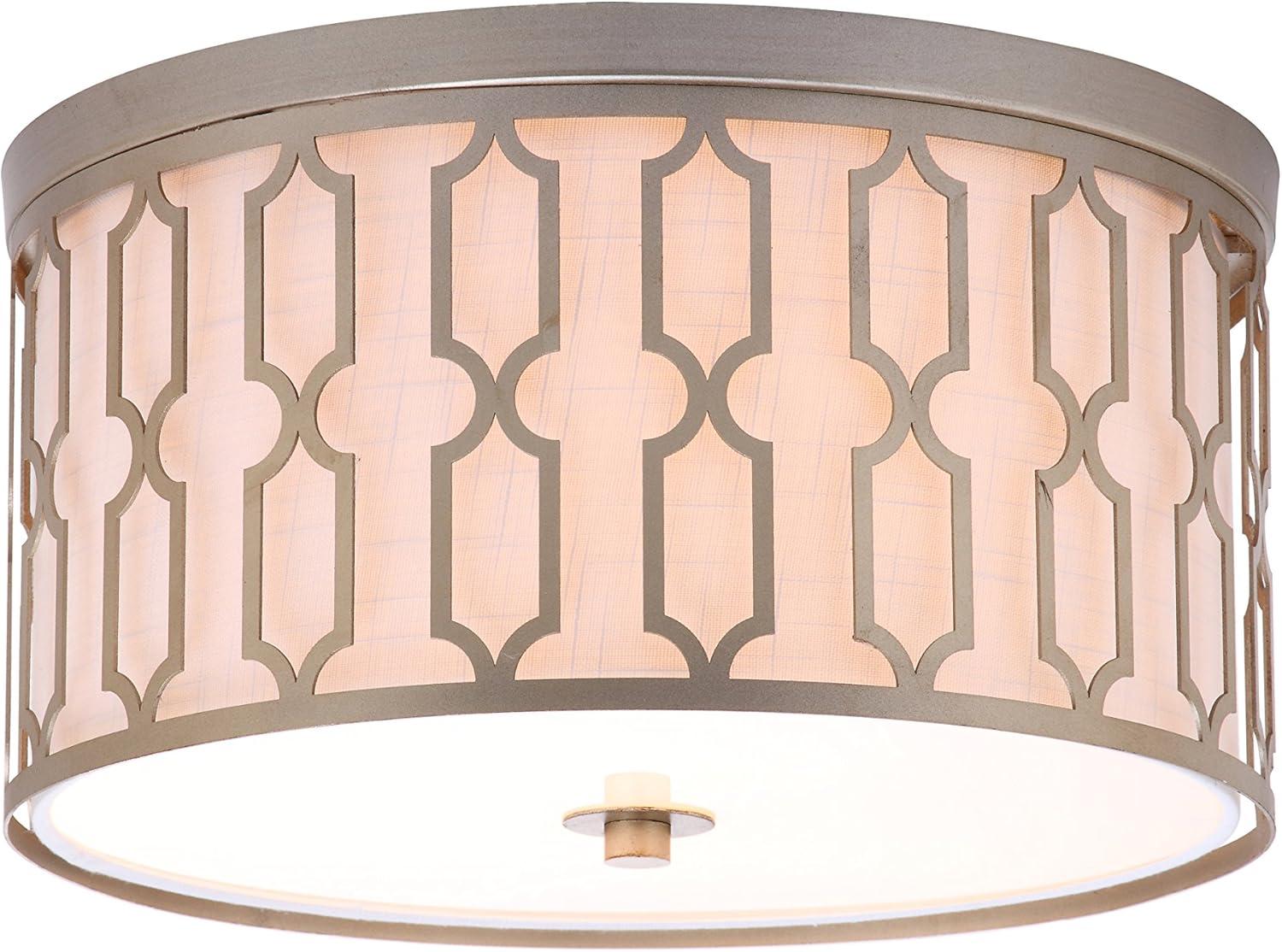 image:imageJONATHAN Y 1675 Oil Rubbed Bronze 3Light LED Flush Mount Ceiling Light Modern Geometric Metal Fixture for Bedroom Hallway White Linen Shade LED Bulbs Included JYL3508ASoft Gold