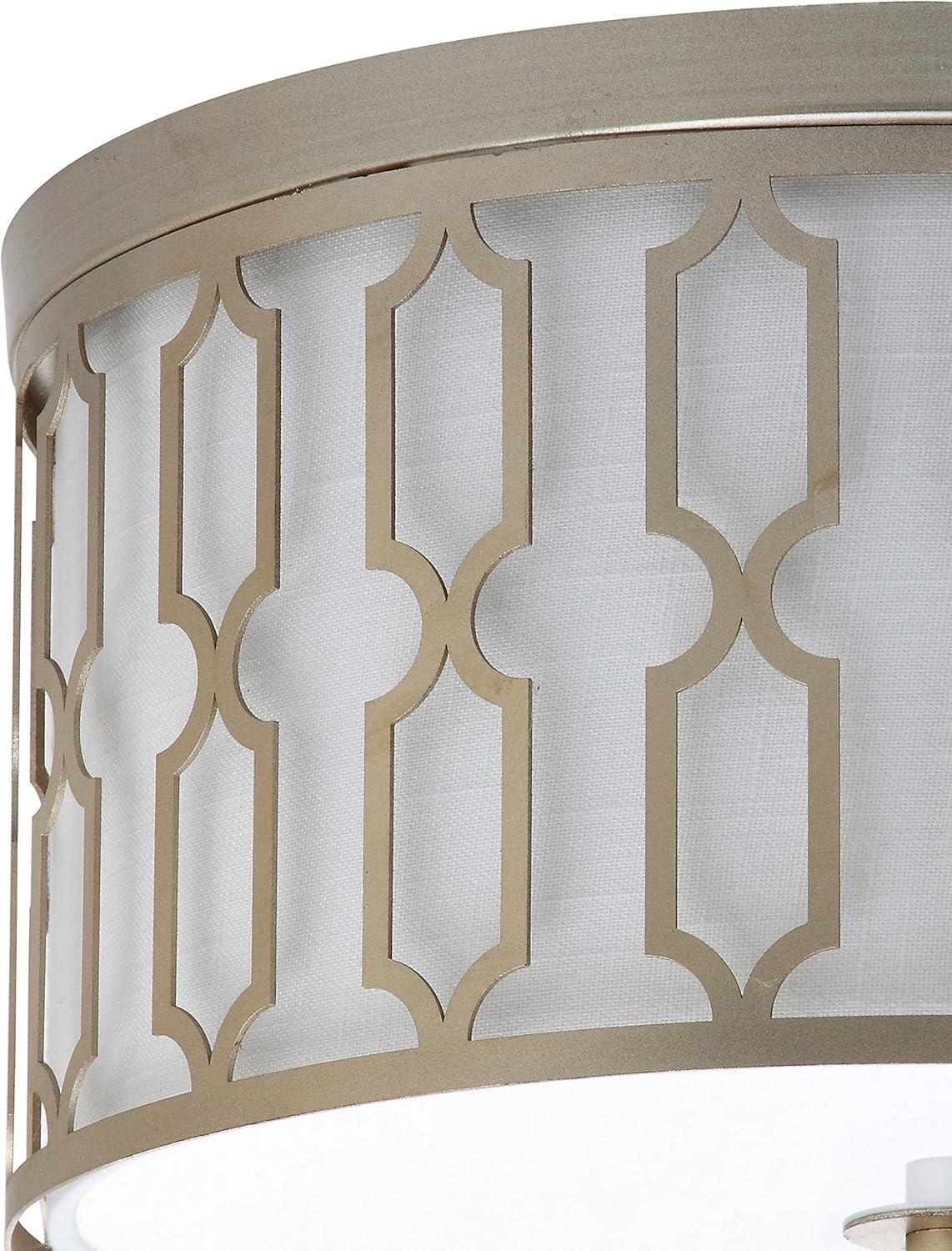 image:imageJONATHAN Y 1675 Oil Rubbed Bronze 3Light LED Flush Mount Ceiling Light Modern Geometric Metal Fixture for Bedroom Hallway White Linen Shade LED Bulbs Included JYL3508ASoft Gold