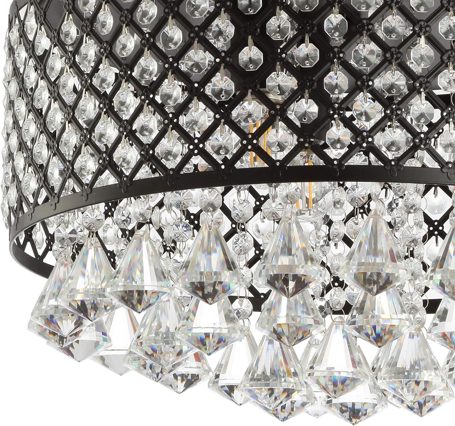 image:imageJONATHAN Y 17 Black LED Flush Mount Ceiling Light 3Light Modern Glam Chandelier for Bedroom Living Room Hallway Dimmable Metal Trellis with Clear Crystal Drops JYL6143ABlackClear