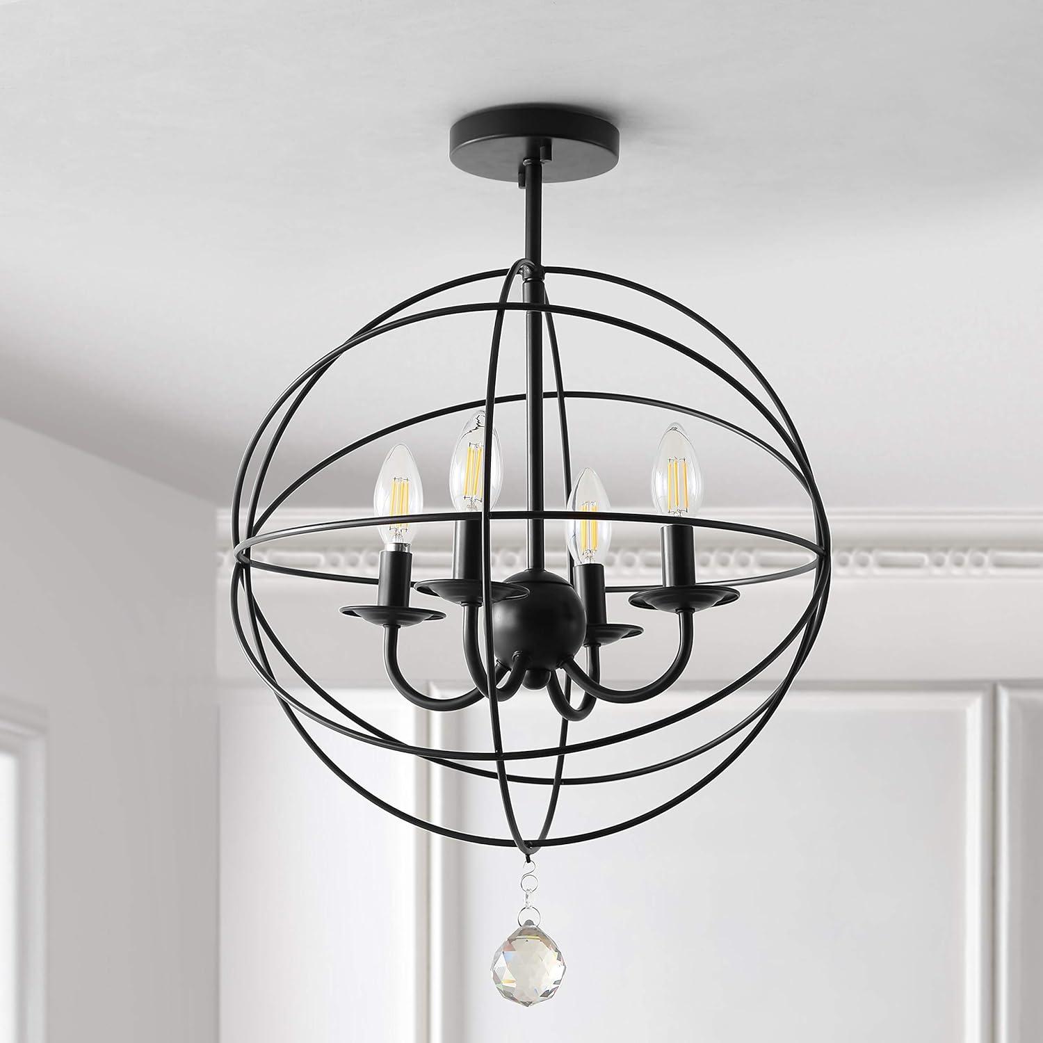 image:imageJONATHAN Y 23 Oil Rubbed Bronze 4Light Iron SemiFlush Mount Orb Chandelier Modern Traditional Ceiling Light with Crystal Accents ETL Listed LED Bulbs Included JYL9502A