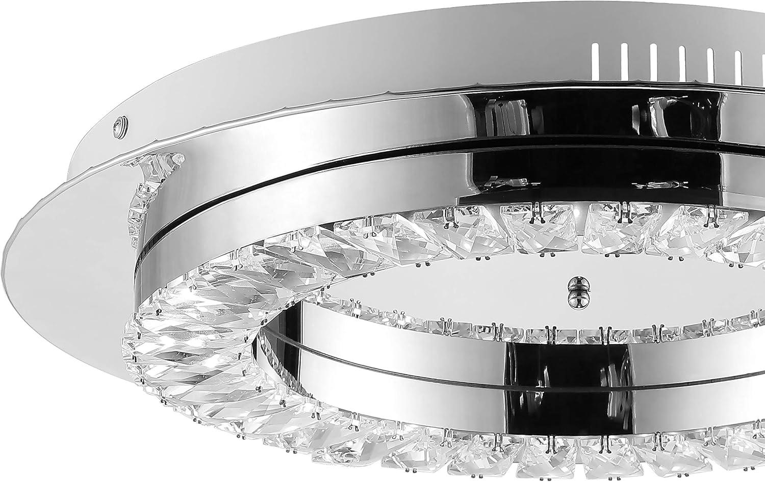 image:imageJONATHAN Y 24 ChromeClear Modern LED Flush Mount Ceiling Light Glam Round Fixture for Hallway Closet Bathroom Low Profile Integrated LED Clear Crystal Drum Shade JYL7217A18 in