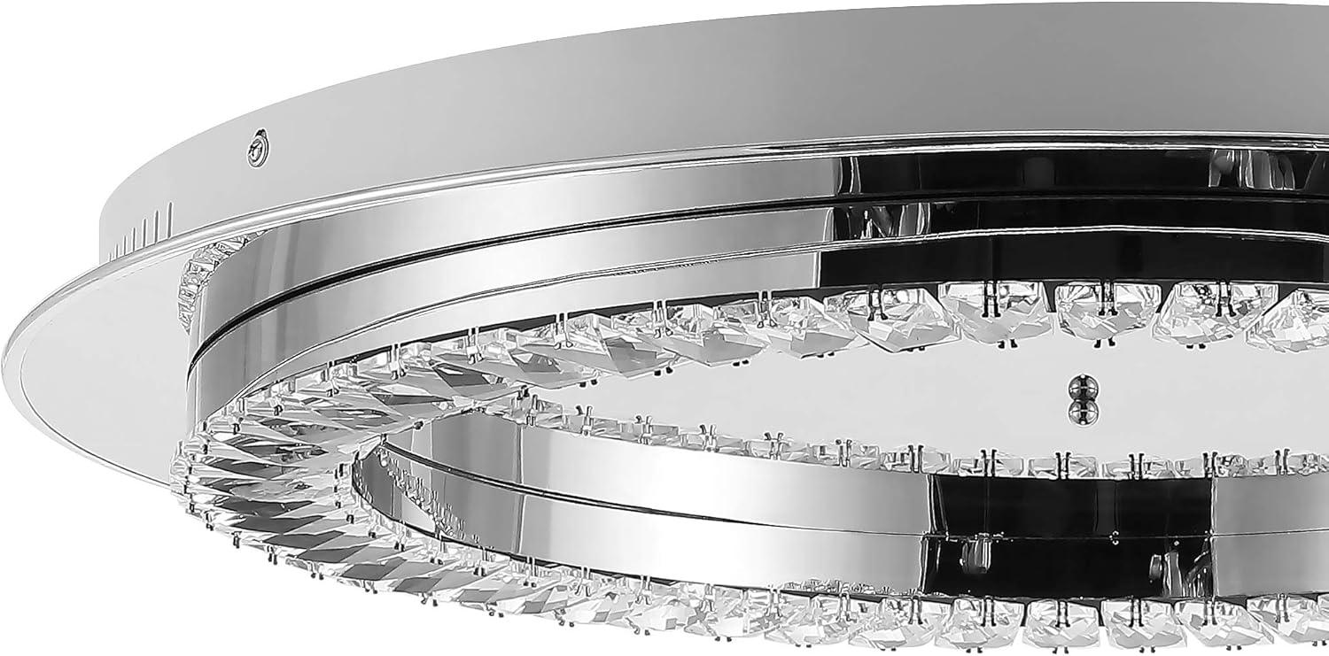 image:imageJONATHAN Y 24 ChromeClear Modern LED Flush Mount Ceiling Light Glam Round Fixture for Hallway Closet Bathroom Low Profile Integrated LED Clear Crystal Drum Shade JYL7217A24 in