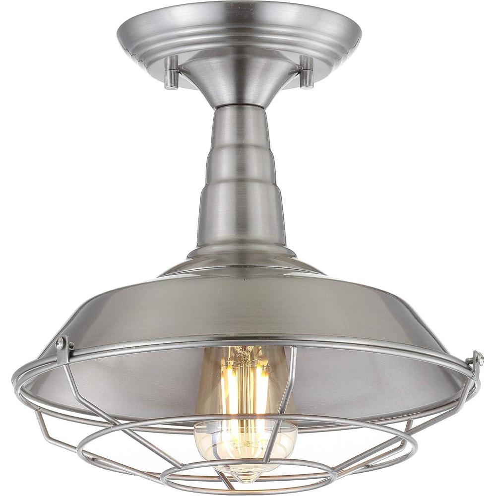 image:imageJONATHAN Y 105 Brushed Nickel Gabe LED SemiFlush Mount Ceiling Light for Farmhouse Kitchen Rustic Industrial Metal Empire Light Fixture LED Bulb Included JYL9517BBrushed Nickel