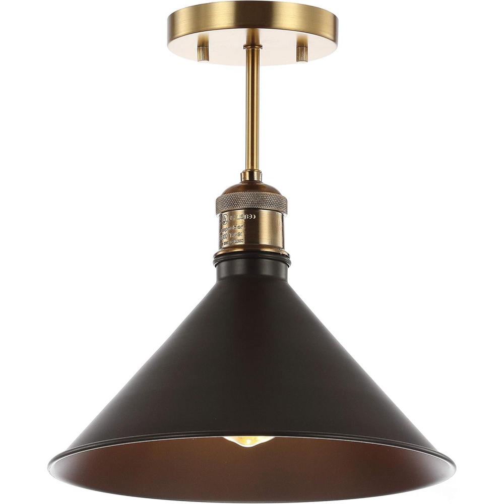 image:imageJONATHAN Y 11 Oil Rubbed BronzeBrass Gold Metal LED SemiFlush Mount Ceiling Light Industrial Farmhouse Fixture for Entryway Kitchen Foyer Bedroom Metal Cone Shade JYL9511AOil Rubbed BronzeBrass Gold