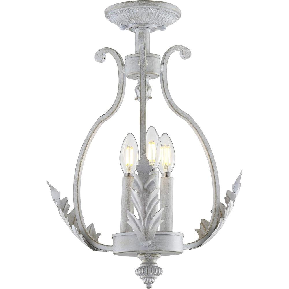 image:imageJONATHAN Y 122 Antique White 3Light Iron SemiFlush Mount CandleStyle Ceiling Fixture for Hallway Entryway Bedroom French Country Cottage Decor LED Bulbs Included JYL9522A
