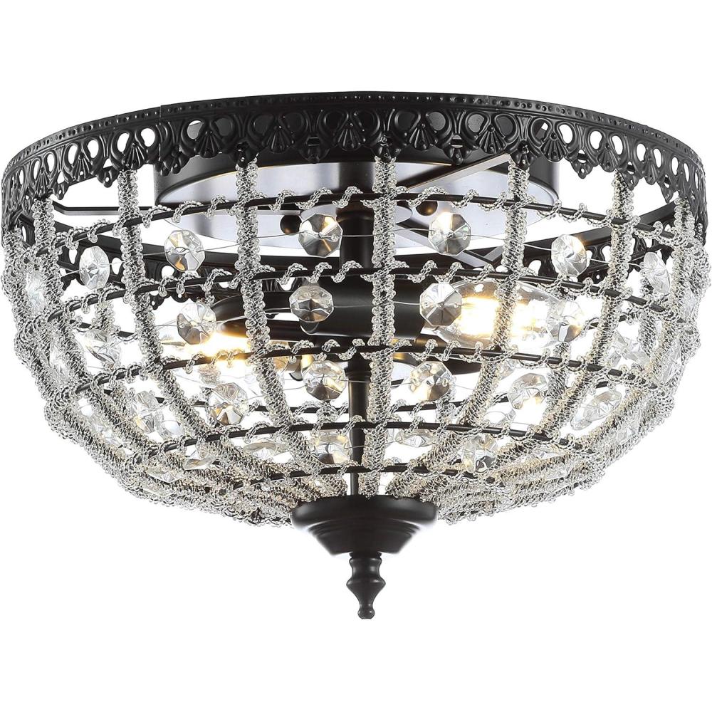 image:imageJONATHAN Y 1225 Black 2Light Metal and Acrylic Flush Mount Modern Glam LowCeiling Light Fixture for Hallway Bedroom Bathroom UL Listed LED Bulbs Included JYL9069A