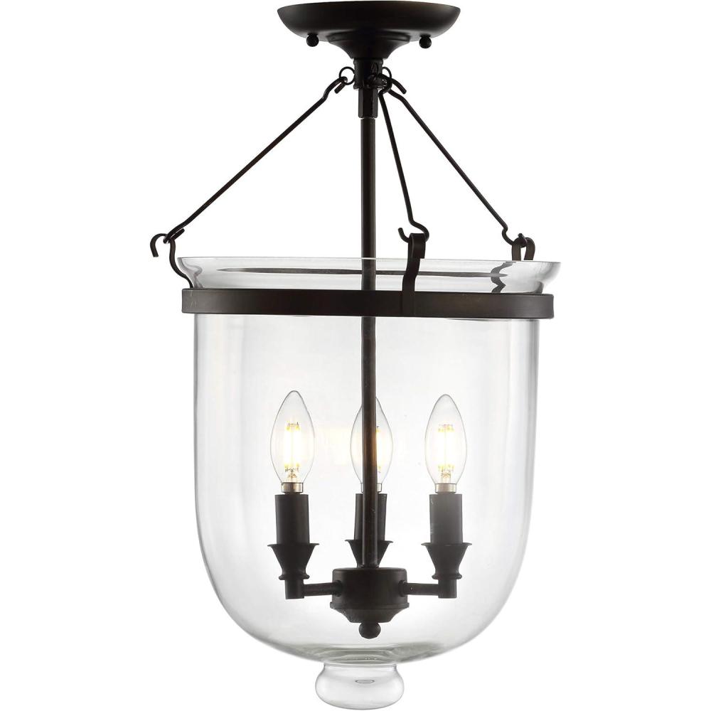 image:imageJONATHAN Y 145 Oil Rubbed Bronze 3Light Iron and Glass SemiFlush Mount Transitional French Country Farmhouse Ceiling Light for Entryway Bedroom LED Bulbs Included JYL9039A