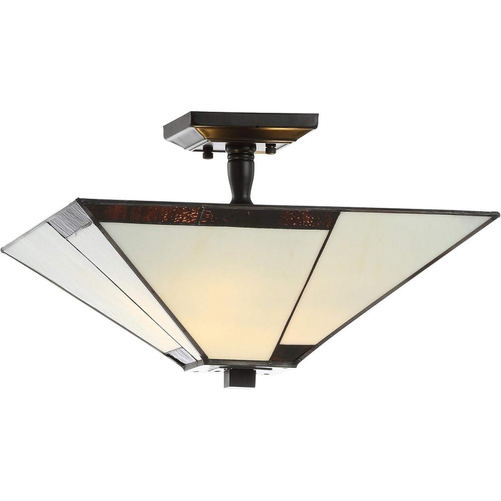 image:imageJONATHAN Y 157 IvoryBlack 2Light Glass and Metal SemiFlush Mount TiffanyStyle Mission Arts and Crafts Ceiling Light for Bedroom Foyer LED Bulbs Included JYL8024A