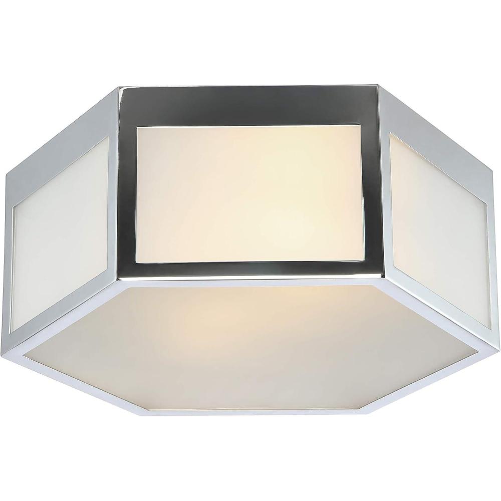image:imageJONATHAN Y 1575 Chrome Hexagon LED Flush Mount Ceiling Light Modern Metal Lantern for Bedroom Hallway and Kitchen with Frosted Glass Shade LED Bulbs Included ETL Listed JYL7452A13 in