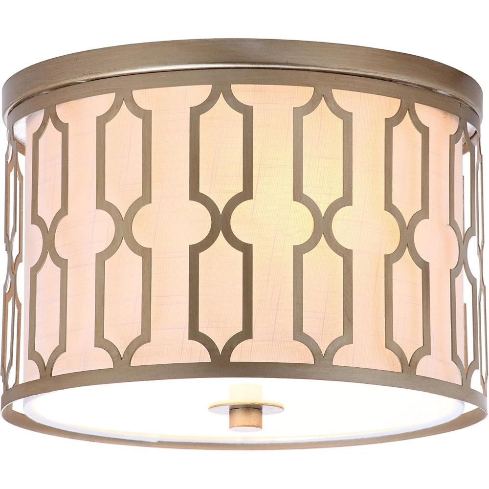 image:imageJONATHAN Y 1675 Oil Rubbed Bronze 3Light LED Flush Mount Ceiling Light Modern Geometric Metal Fixture for Bedroom Hallway White Linen Shade LED Bulbs Included JYL3508ASoft Gold