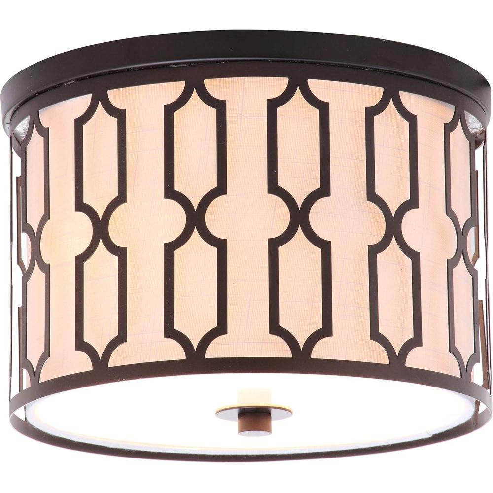 image:imageJONATHAN Y 1675 Oil Rubbed Bronze 3Light LED Flush Mount Ceiling Light Modern Geometric Metal Fixture for Bedroom Hallway White Linen Shade LED Bulbs Included JYL3508AOilRubbed Bronze