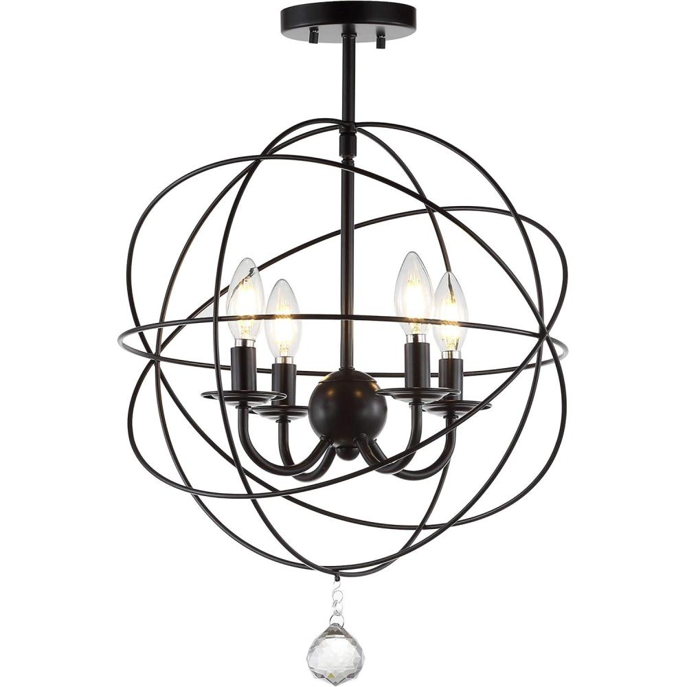 image:imageJONATHAN Y 23 Oil Rubbed Bronze 4Light Iron SemiFlush Mount Orb Chandelier Modern Traditional Ceiling Light with Crystal Accents ETL Listed LED Bulbs Included JYL9502A