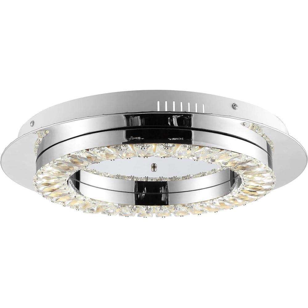 image:imageJONATHAN Y 24 ChromeClear Modern LED Flush Mount Ceiling Light Glam Round Fixture for Hallway Closet Bathroom Low Profile Integrated LED Clear Crystal Drum Shade JYL7217A18 in