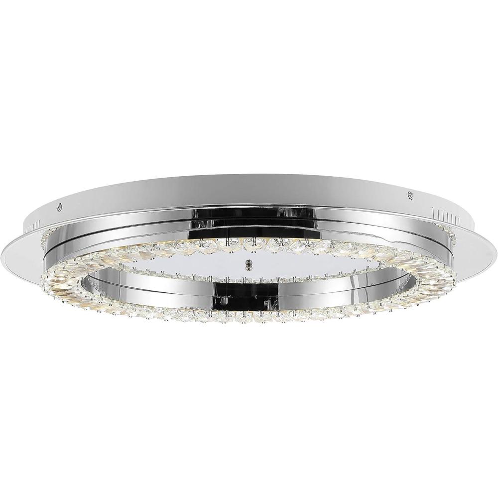 image:imageJONATHAN Y 24 ChromeClear Modern LED Flush Mount Ceiling Light Glam Round Fixture for Hallway Closet Bathroom Low Profile Integrated LED Clear Crystal Drum Shade JYL7217A24 in