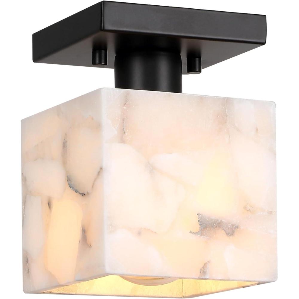 image:imageJONATHAN Y 8 White MarblingBlack Modern 1Light Semi Flush Mount Ceiling Light for Bedroom Cube White Alabaster Marble Shade MidCentury Minimalist Fixture LED Bulb Included JYL1203BBlack with White Alabaster Shade