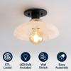 JONATHAN Y 10″ Black/White 1-Light Modern LED Semi Flush Mount Ceiling Fixture, Alabaster Shade for Hallway Bedroom Foyer, Mid-Century Dimmable Lamp, Edison LED Bulb Included (JYL1207B)(White/Black with White Shade)