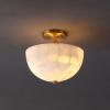 JONATHAN Y 12″ White Marbling/Black Modern 2-Light LED Semi Flush Mount Light, Inverted Dome Ceiling Fixture with White Alabaster Shade for Bedroom, Hallway, LED Bulbs Included (JYL1205B)(White Marbling/Brass Gold)