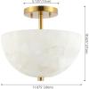 JONATHAN Y 12″ White Marbling/Black Modern 2-Light LED Semi Flush Mount Light, Inverted Dome Ceiling Fixture with White Alabaster Shade for Bedroom, Hallway, LED Bulbs Included (JYL1205B)(White Marbling/Brass Gold)