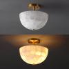 JONATHAN Y 12″ White Marbling/Black Modern 2-Light LED Semi Flush Mount Light, Inverted Dome Ceiling Fixture with White Alabaster Shade for Bedroom, Hallway, LED Bulbs Included (JYL1205B)(White Marbling/Brass Gold)