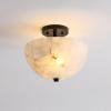 JONATHAN Y 12″ White Marbling/Black Modern 2-Light LED Semi Flush Mount Light, Inverted Dome Ceiling Fixture with White Alabaster Shade for Bedroom, Hallway, LED Bulbs Included (JYL1205B)(Black with White Alabaster Shade)