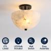JONATHAN Y 12″ White Marbling/Black Modern 2-Light LED Semi Flush Mount Light, Inverted Dome Ceiling Fixture with White Alabaster Shade for Bedroom, Hallway, LED Bulbs Included (JYL1205B)(Black with White Alabaster Shade)