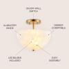 JONATHAN Y 12″ White Marbling/Black Modern 2-Light LED Semi Flush Mount Light, Inverted Dome Ceiling Fixture with White Alabaster Shade for Bedroom, Hallway, LED Bulbs Included (JYL1205B)(White Marbling/Brass Gold)